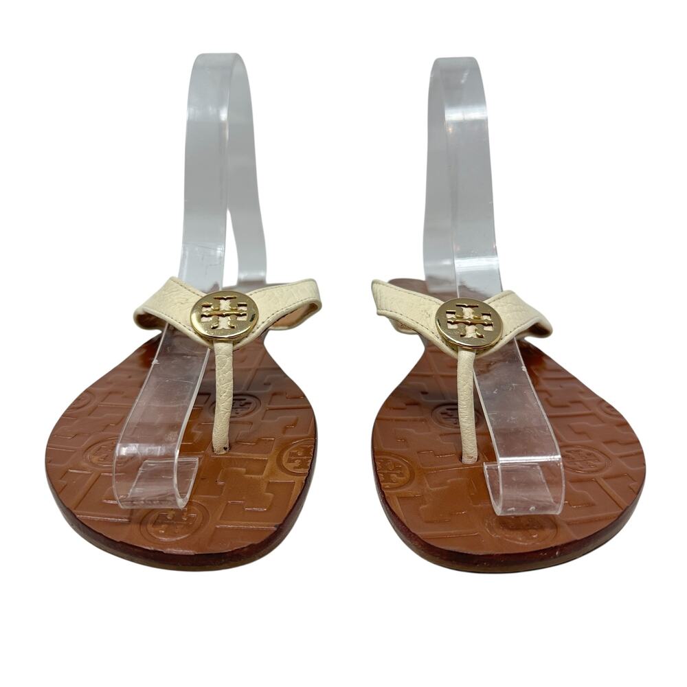 Tory Burch Thora Thong‎ Sandals Flip Flops Patent Leather Ivory Gold Size US 8 - Picture 4 of 14